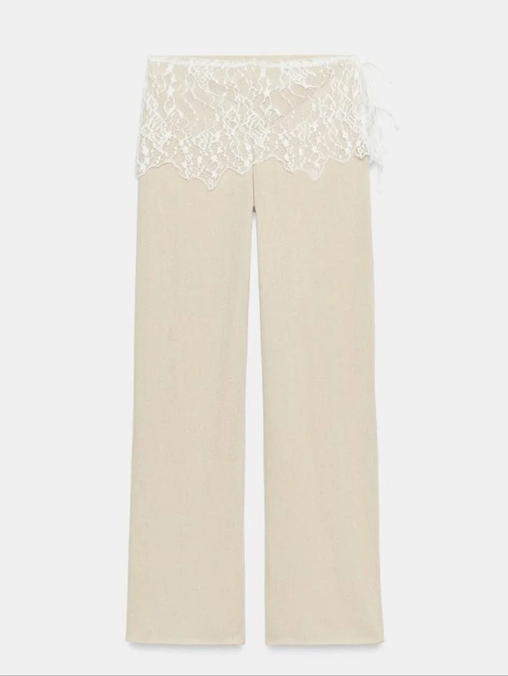 ZARA LACE RIBBED PAREO PANTS CREAM